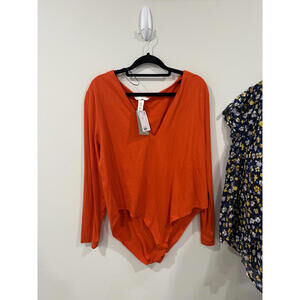 H&M Orange Long Sleeve V-Neck Bodysuit